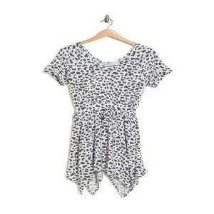 Susina Short Sleeve Printed Leopard Tie Waist Dress Black Leopard XXS, $40 NWT